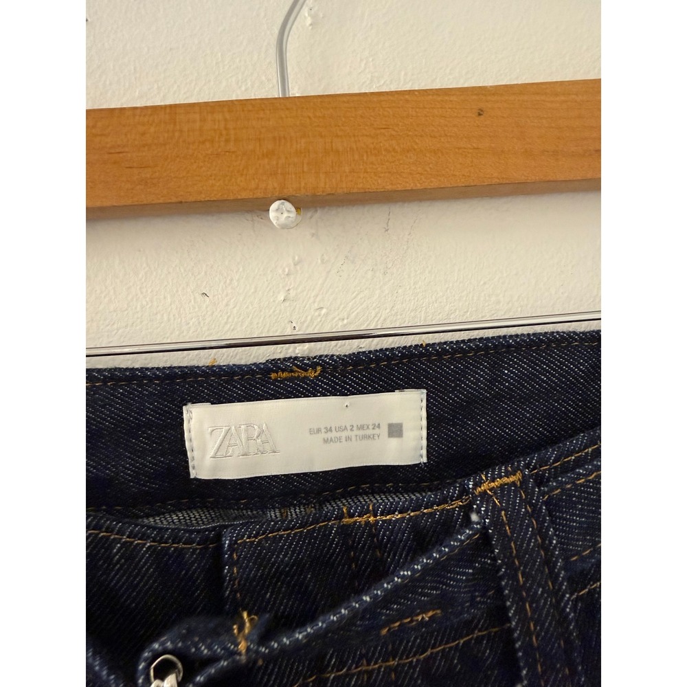 NWT Zara Wide Leg High Waisted Dark Wash Jeans with Belt Size 2 Streetwear - Picture 4 of 7
